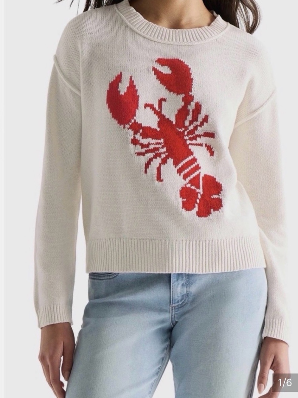 Lucky Brand Cream Crewneck Sweater with Red Lobster Graphic